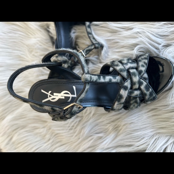 YSL Tribute Platform heels sz 35.5 Black/ faux fur Authentic - Picture 4 of 13